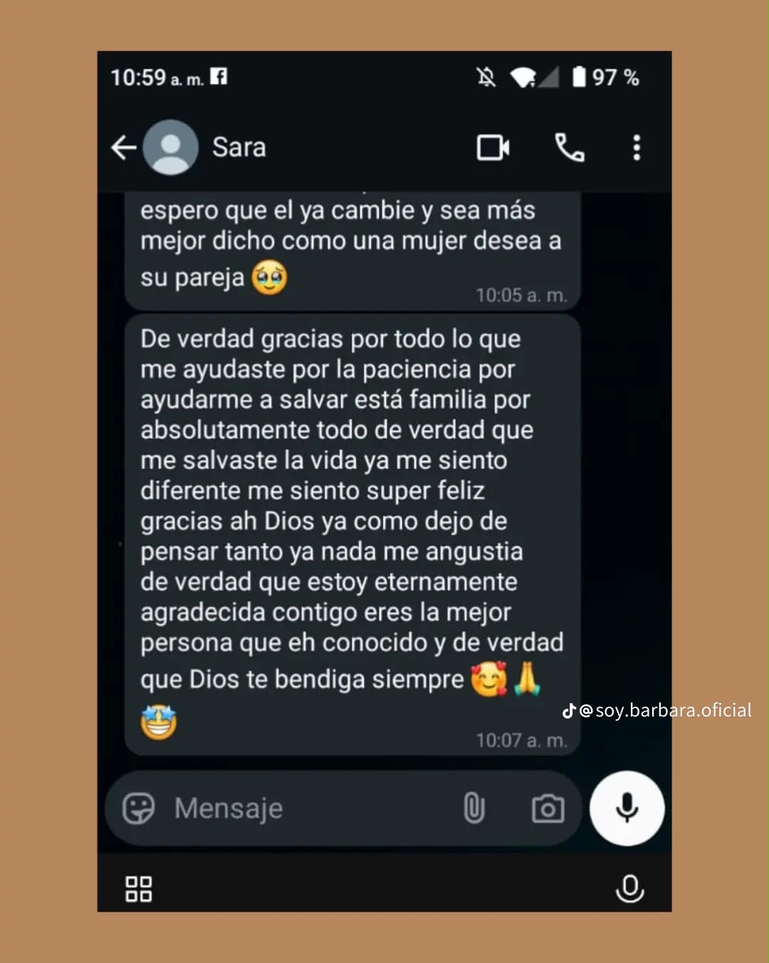 Captura de la conversación de WhatsApp con M. R.