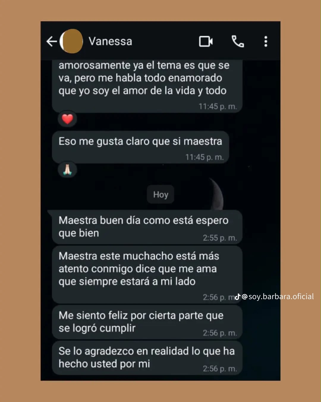 Captura de la conversación de WhatsApp con Vanessa
