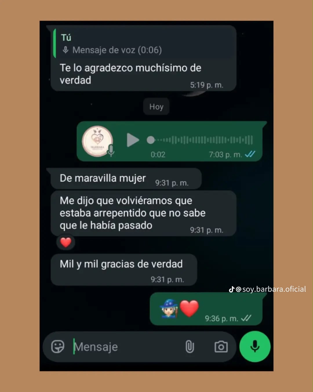 Captura de la conversación de WhatsApp con Sara